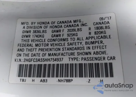 2017 Honda Civic Si from USA, damaged, VIN 2HGFC3A55HH754937